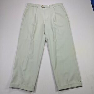 Armani Collezioni Trousers Pleated Cuffed Made in Italy Sage Green Mens 35x27.5